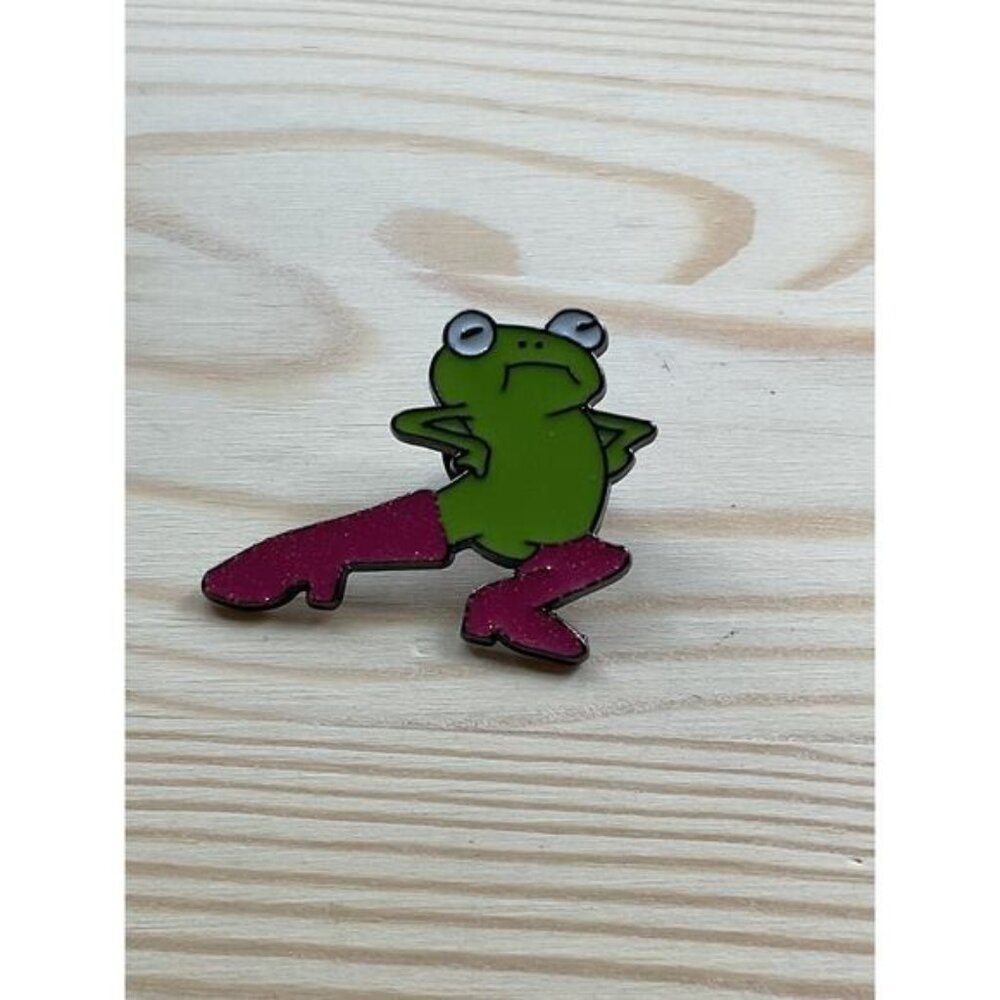 Frog Enamel Pin With Red Boots & Double Clutch Back Sassy